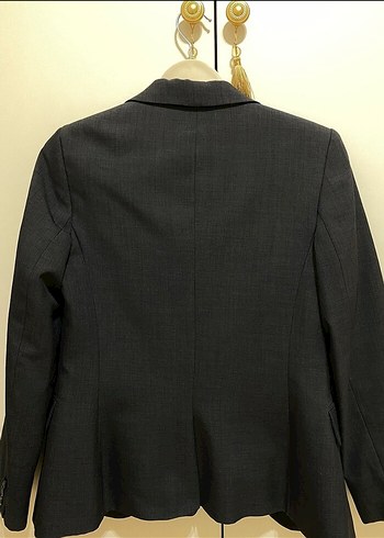 Gri Kadın Keten Blazer Ceket - Görsel 3