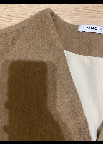 Düğmeli Kahverengi Keten Kadın Yelek - Görsel 2