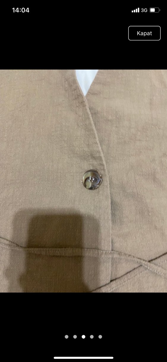 Düğmeli Kahverengi Keten Kadın Yelek - Görsel 3