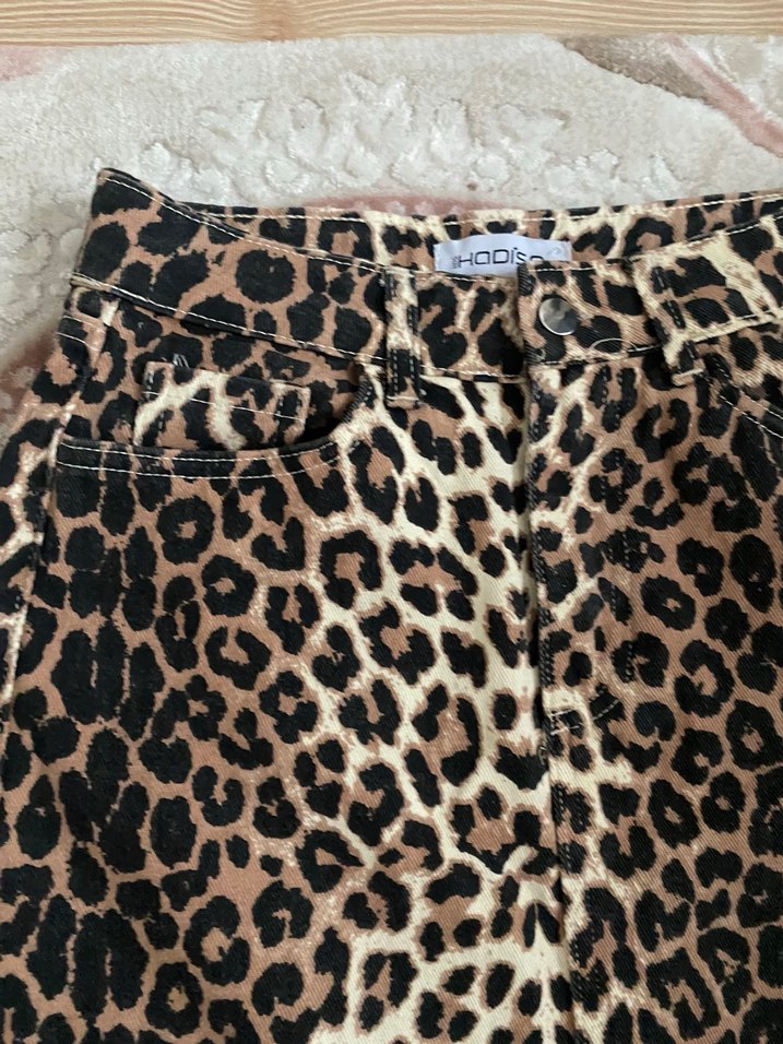 Kahverengi Leopar Desenli Uzun Kadın Etek - Görsel 2