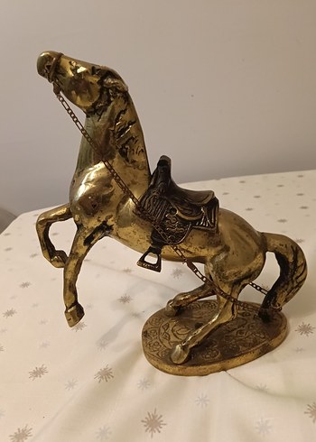 Antika büyük boy Pirinç Eğerli At - Görsel 3