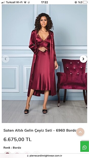 Pierre Cardin 6 parça saten gecelik takımı