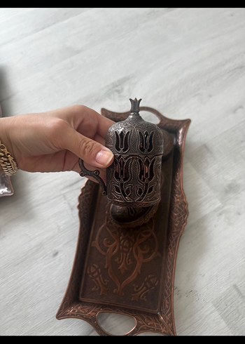 Diyarbakır seti Kahverengi İşlemeli Tepsi ve Kahve Seti - Görsel 4