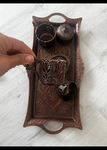 Diyarbakır seti Kahverengi İşlemeli Tepsi ve Kahve Seti - Görsel 2