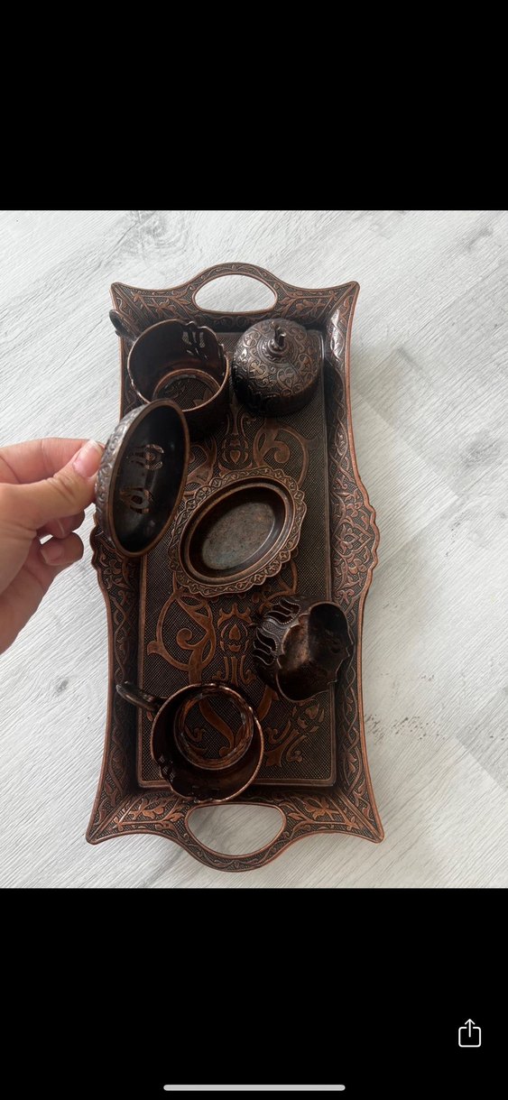 Diyarbakır seti Kahverengi İşlemeli Tepsi ve Kahve Seti - Görsel 3