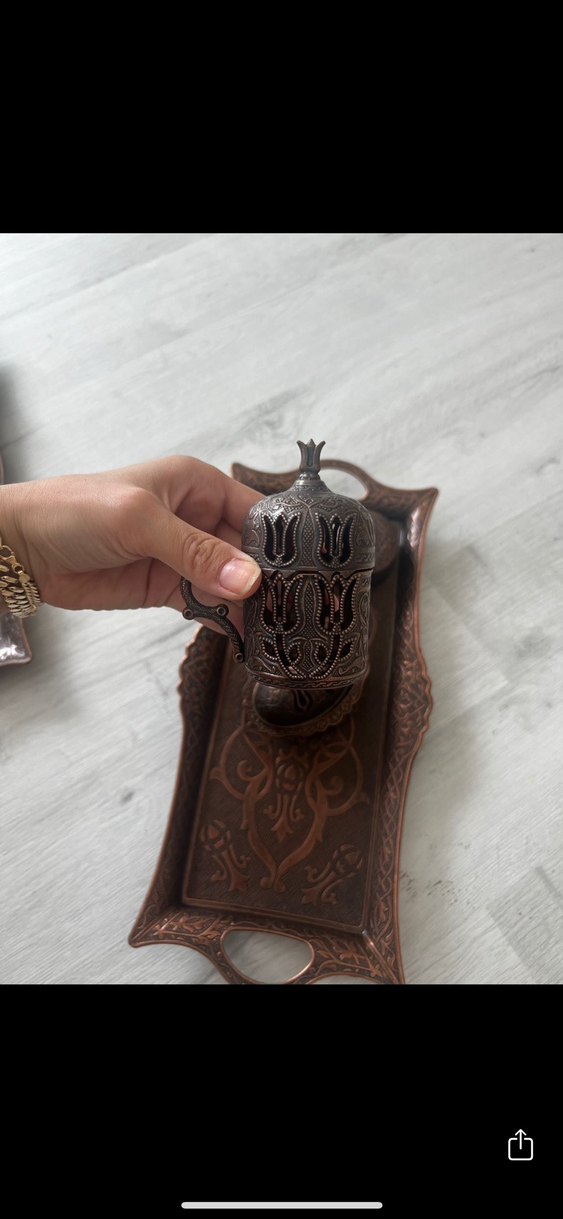 Diyarbakır seti Kahverengi İşlemeli Tepsi ve Kahve Seti - Görsel 4