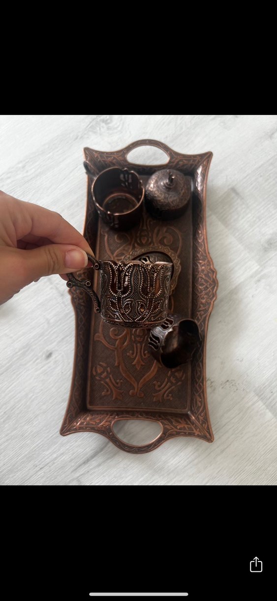 Diyarbakır seti Kahverengi İşlemeli Tepsi ve Kahve Seti - Görsel 2