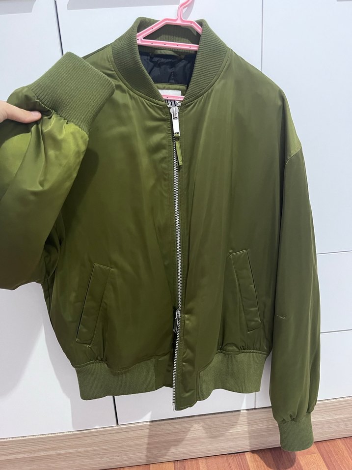Haki Parlak Bomber Ceket - Görsel 3