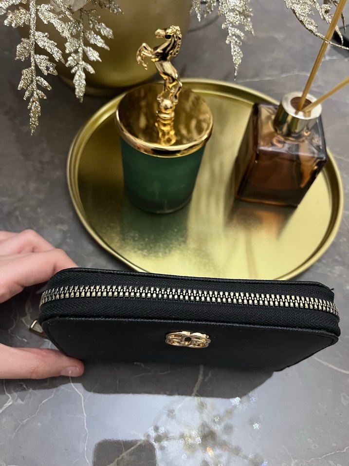 Siyah Deri Kadın Fermuarlı Cüzdan - Görsel 2