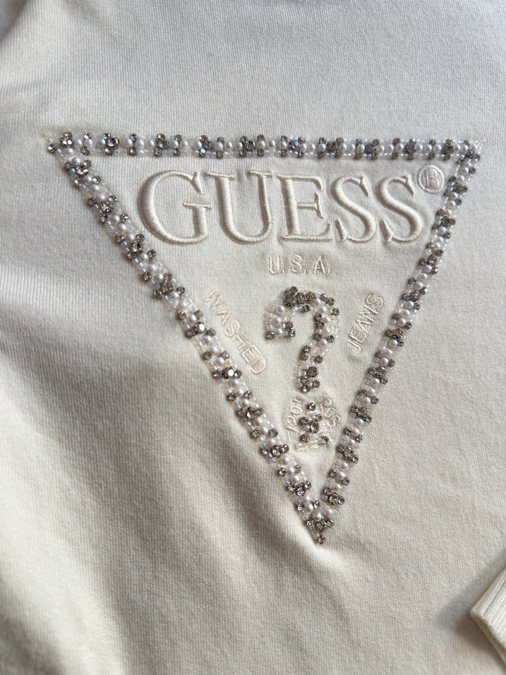 Beyaz GUESS Payetli Nakışlı Sweatshirt - Görsel 5