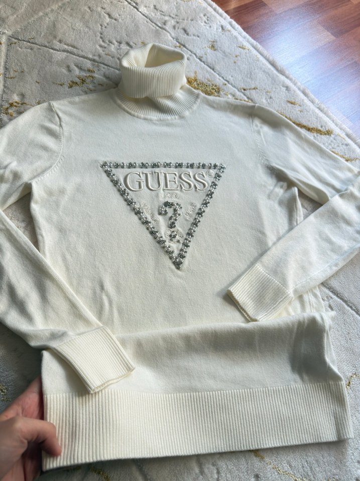 Beyaz GUESS Payetli Nakışlı Sweatshirt - Görsel 3