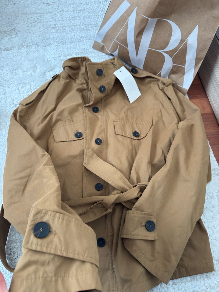 Zara Bej Kemerli Midi Kadın Ceket - Görsel 4