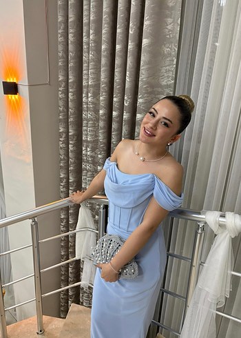 Mavi Drapeli Uzun Abiye Elbise - Görsel 4