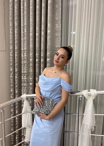 Mavi Drapeli Uzun Abiye Elbise - Görsel 2