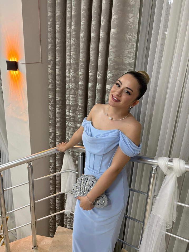 Mavi Drapeli Uzun Abiye Elbise - Görsel 4