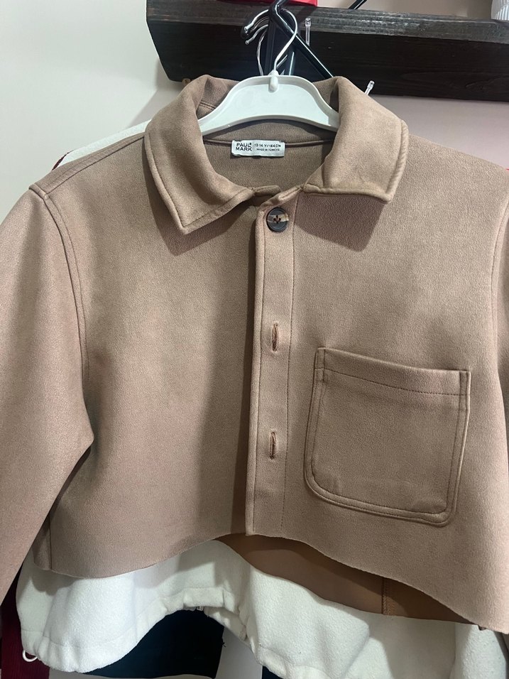 Bej Süet Mini Düğmeli Kadın Ceket - Görsel 2