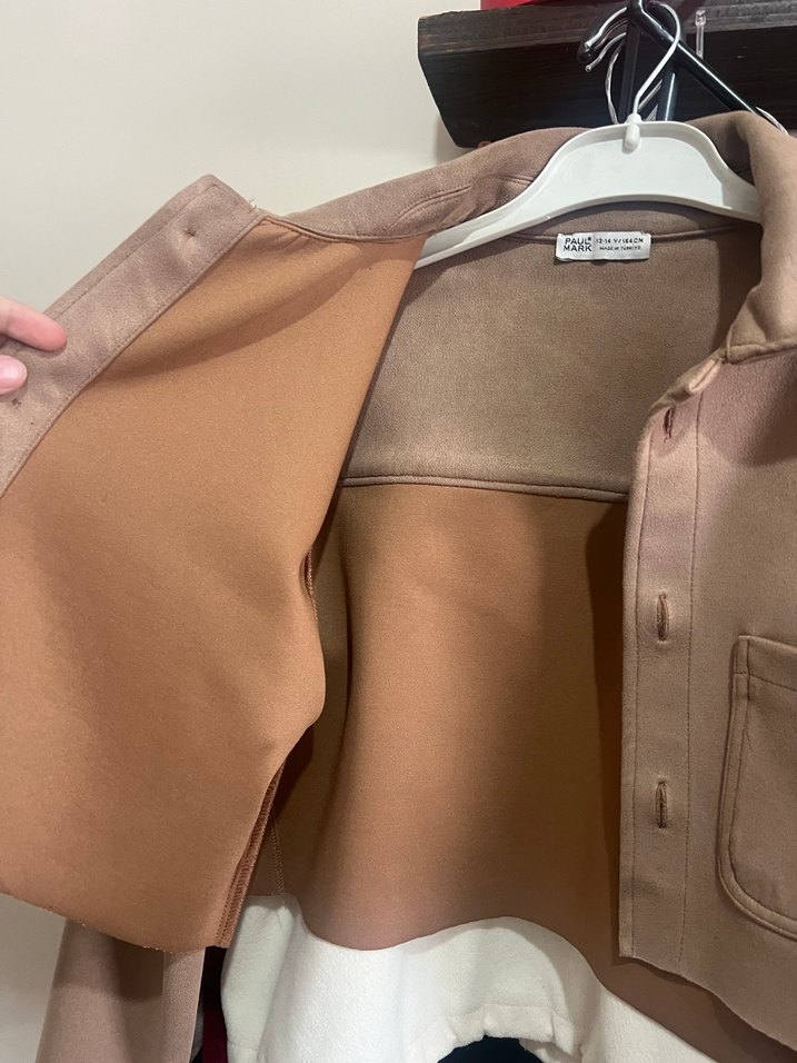 Bej Süet Mini Düğmeli Kadın Ceket - Görsel 4