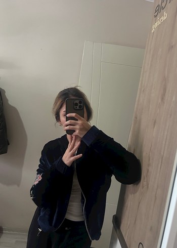 Nakışlı Fermuarlı Kadın Mavi Ceket - Görsel 8