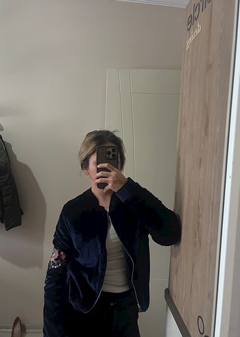 Nakışlı Fermuarlı Kadın Mavi Ceket - Görsel 9