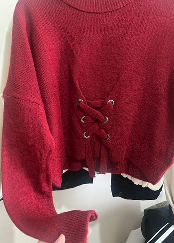 Bordo Yün Kadın Kazak, Bisiklet Yaka, İnce Kesim - Görsel 4