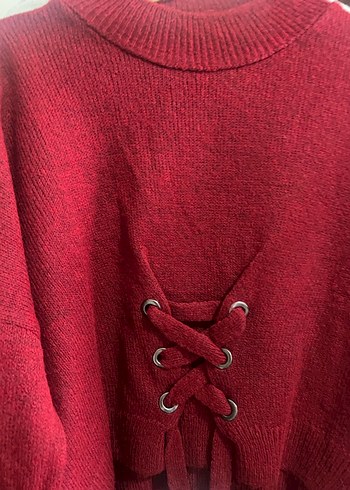 Bordo Yün Kadın Kazak, Bisiklet Yaka, İnce Kesim - Görsel 3