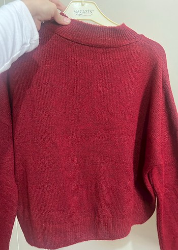 Bordo Yün Kadın Kazak, Bisiklet Yaka, İnce Kesim - Görsel 5