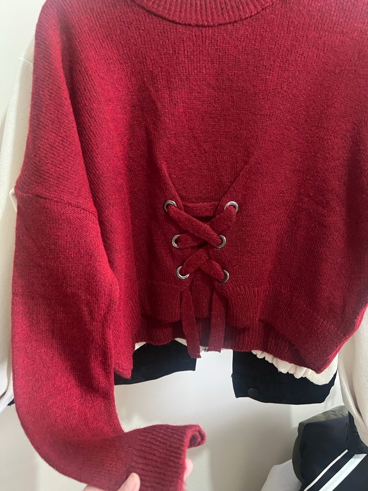 Bordo Yün Kadın Kazak, Bisiklet Yaka, İnce Kesim - Görsel 4