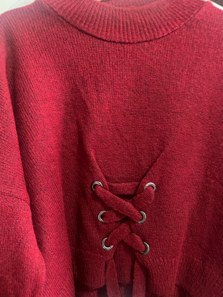 Bordo Yün Kadın Kazak, Bisiklet Yaka, İnce Kesim - Görsel 3