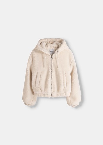 Bej Kapüşonlu Kürk Detaylı Kadın Ceket - Görsel 11