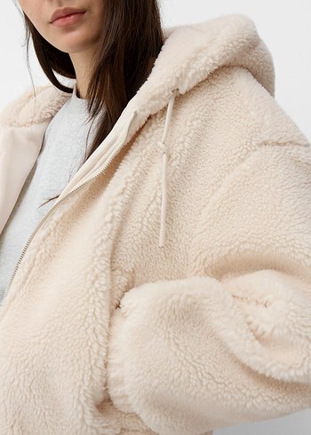 Bej Kapüşonlu Kürk Detaylı Kadın Ceket - Görsel 10