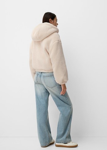 Bej Kapüşonlu Kürk Detaylı Kadın Ceket - Görsel 13