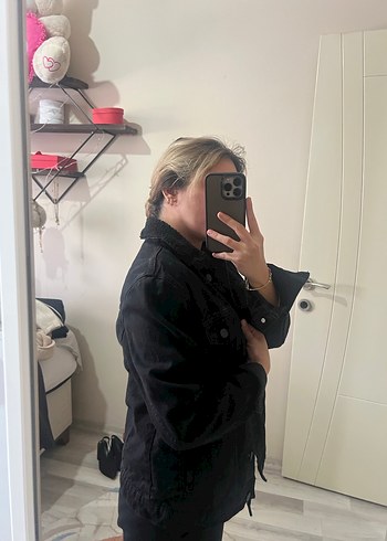 Siyah Kadın Denim Ceket, Salaş Kesim, Midi Boy - Görsel 2