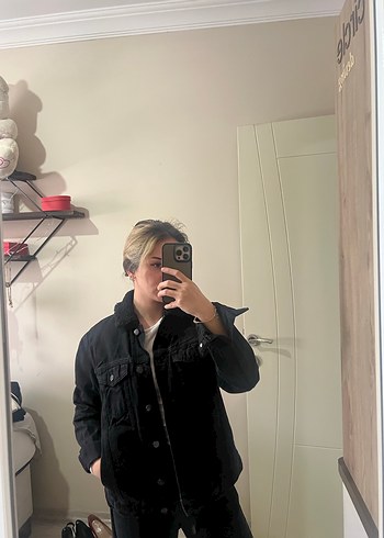 Siyah Kadın Denim Ceket, Salaş Kesim, Midi Boy - Görsel 6