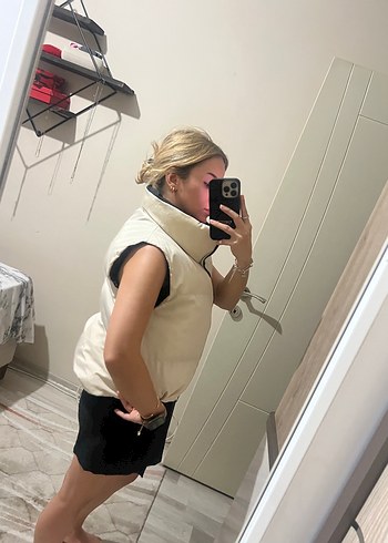 Beyaz Kadın Şişme Yelek Yüksek Yakalı - Görsel 9