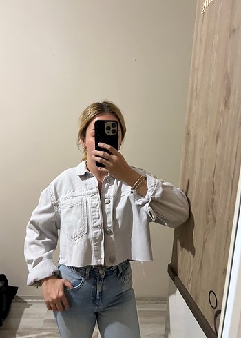 m Beden beyaz Renk Beyaz Kadın Denim Ceket, Salaş Kesim