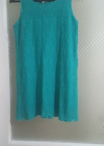 Turkuaz Kolsuz Triko Midi Elbise - Görsel 3