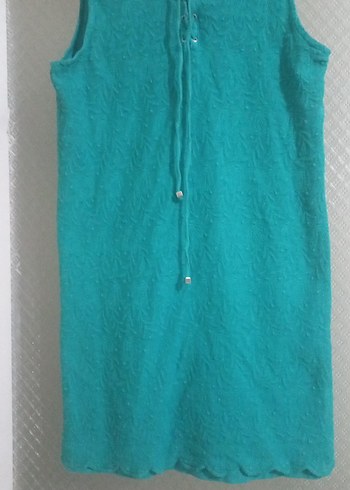 Turkuaz Kolsuz Triko Midi Elbise - Görsel 2