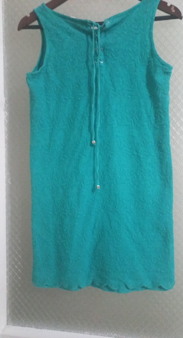 Turkuaz Kolsuz Triko Midi Elbise - Görsel 2