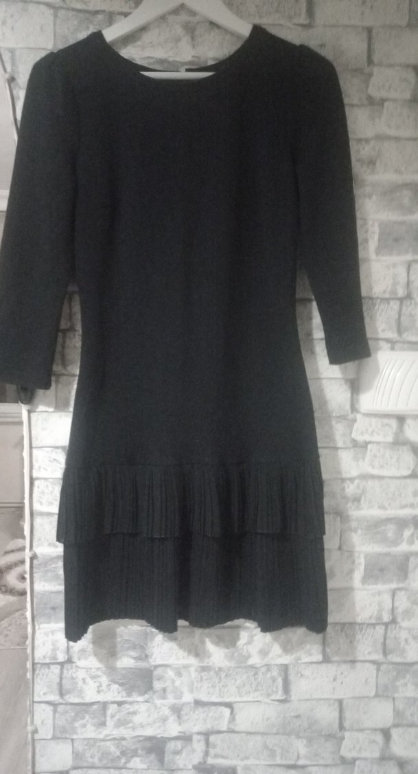 Siyah Piliseli Midi Ofis Elbisesi - Görsel 2