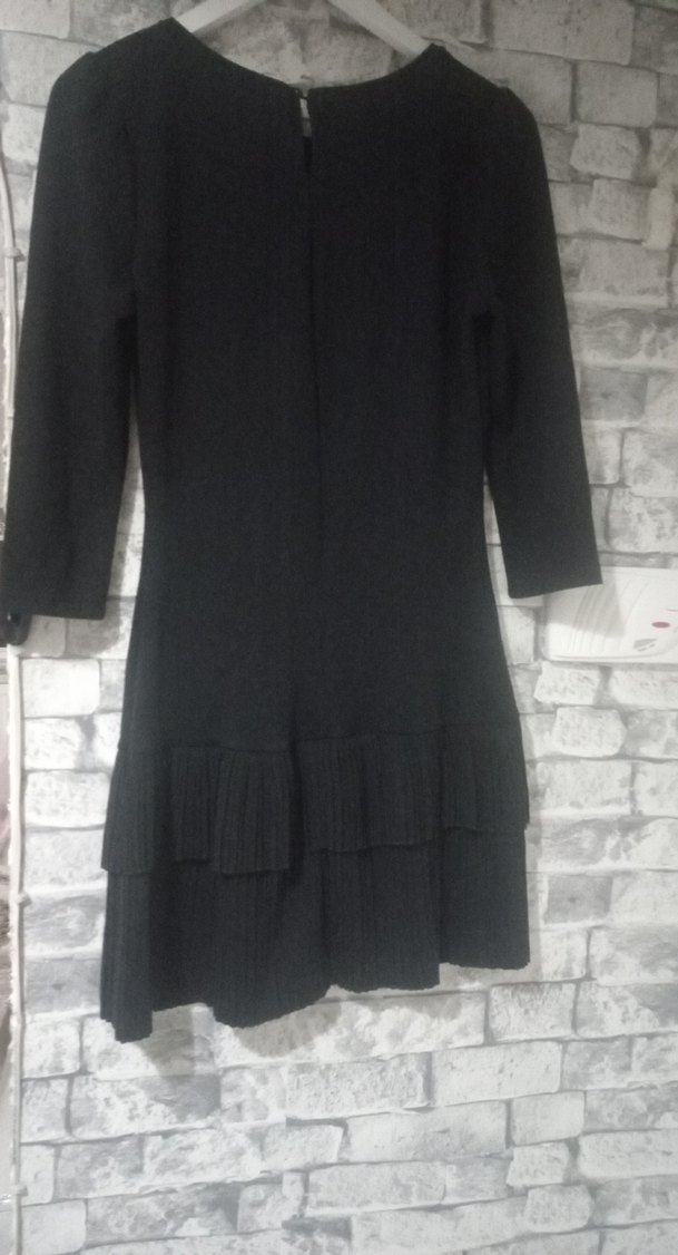 Siyah Piliseli Midi Ofis Elbisesi - Görsel 3