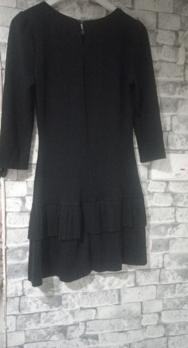 Siyah Piliseli Midi Ofis Elbisesi - Görsel 4