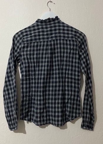 Koton Gri Kareli Işıltılı Uzun Kollu Keten Kadın Gömlek - Görsel 4