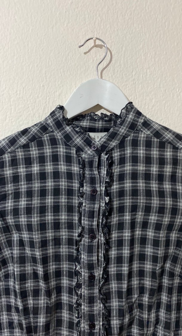 Koton Gri Kareli Işıltılı Uzun Kollu Keten Kadın Gömlek - Görsel 2