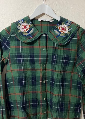 Zara Nakışlı Yakalı Düğmeli Yeşil Kadın Gömlek - Görsel 2