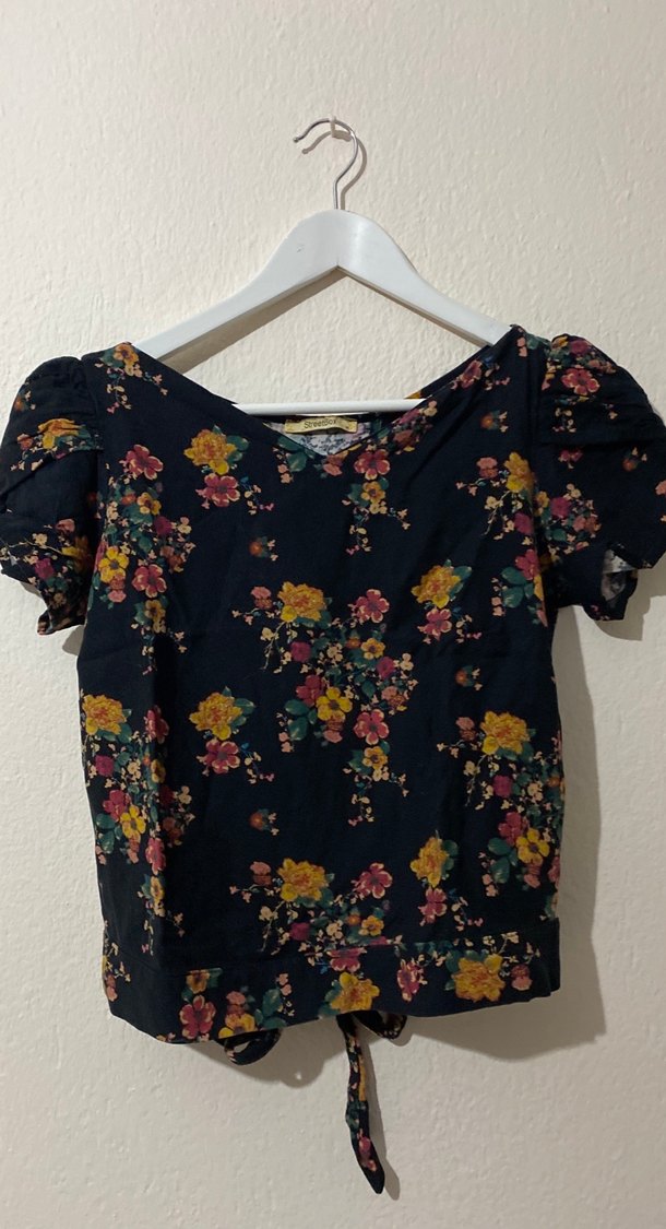Streetbox Çiçek Desenli V Yaka Bohem Kısa Kollu Bluz - Görsel 2