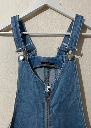 Mavi Denim Fermuarlı Kısa Salopet - Görsel 3