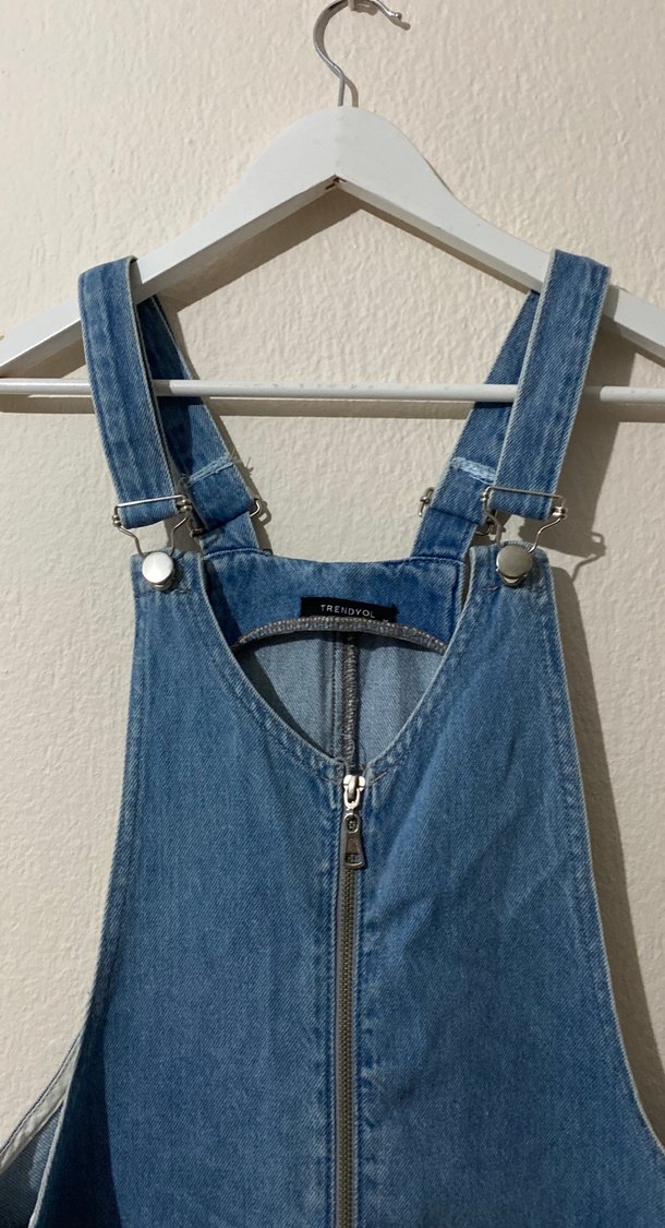 Mavi Denim Fermuarlı Kısa Salopet - Görsel 3