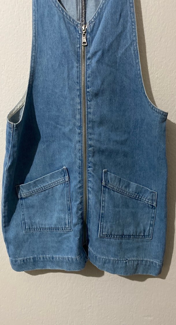 Mavi Denim Fermuarlı Kısa Salopet - Görsel 2