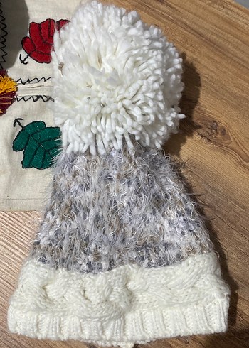 Penti Kadın Bohem Örgü Bere Beyaz Gri - Görsel 2