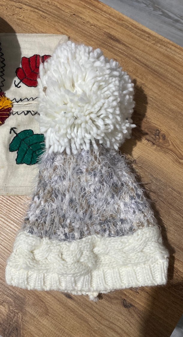 Penti Kadın Bohem Örgü Bere Beyaz Gri - Görsel 2